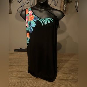 One Shoulder Tunic Top with Flowers